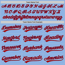 Charger l'image dans la galerie, Custom Light Blue Red Royal-White Raglan Sleeves Stripes Two-Button Unisex Softball Jersey
