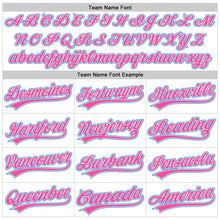 Charger l'image dans la galerie, Custom White Pink-Electric Blue Raglan Sleeves Stripes Two-Button Unisex Softball Jersey
