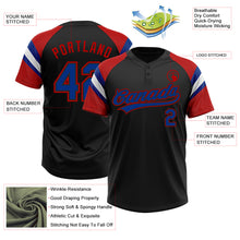 Laden Sie das Bild in den Galerie-Viewer, Custom Black Royal Red-White Raglan Sleeves Stripes Two-Button Unisex Softball Jersey
