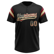 Laden Sie das Bild in den Galerie-Viewer, Custom Black Vintage USA Flag Cream-Crimson Raglan Sleeves Stripes Two-Button Unisex Softball Jersey
