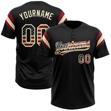 Laden Sie das Bild in den Galerie-Viewer, Custom Black Vintage USA Flag Cream-Crimson Raglan Sleeves Stripes Two-Button Unisex Softball Jersey
