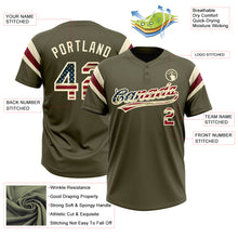 Laden Sie das Bild in den Galerie-Viewer, Custom Olive Vintage USA Flag Cream-Crimson Raglan Sleeves Stripes Two-Button Unisex Softball Jersey
