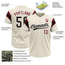 Laden Sie das Bild in den Galerie-Viewer, Custom Cream Black-Crimson Raglan Sleeves Stripes Two-Button Unisex Softball Jersey
