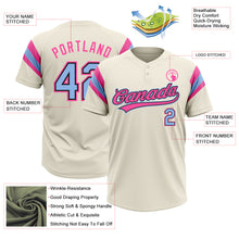 Загрузить изображение в средство просмотра галереи, Custom Cream Light Blue Black-Pink Raglan Sleeves Stripes Two-Button Unisex Softball Jersey
