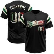 Laden Sie das Bild in den Galerie-Viewer, Custom Black Vintage Mexican Flag Cream-Kelly Green Raglan Sleeves Stripes Two-Button Unisex Softball Jersey
