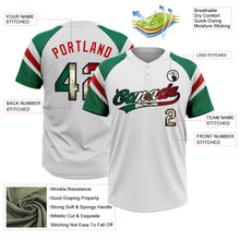 Laden Sie das Bild in den Galerie-Viewer, Custom White Vintage Mexican Flag Kelly Green Black-Red Raglan Sleeves Stripes Two-Button Unisex Softball Jersey
