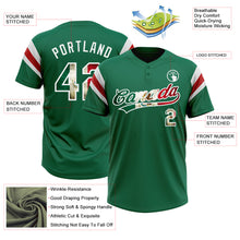 Load image into Gallery viewer, Custom Kelly Green Vintage Mexican Flag White-Red Raglan Sleeves Stripes Two-Button Unisex Softball Jersey
