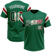 Load image into Gallery viewer, Custom Kelly Green Vintage Mexican Flag White-Red Raglan Sleeves Stripes Two-Button Unisex Softball Jersey
