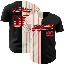 Load image into Gallery viewer, Custom Black Vintage USA Flag Cream-Red Pinstripe Authentic Split Fashion Baseball Jersey
