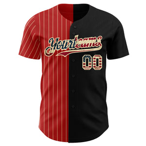 Custom Black Vintage USA Flag Red-Cream Pinstripe Authentic Split Fashion Baseball Jersey