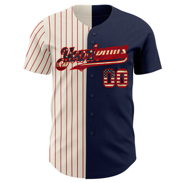 Custom Navy Vintage USA Flag Cream-Red Pinstripe Authentic Split Fashion Baseball Jersey