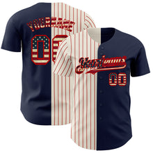 Load image into Gallery viewer, Custom Navy Vintage USA Flag Cream-Red Pinstripe Authentic Split Fashion Baseball Jersey
