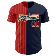 Laden Sie das Bild in den Galerie-Viewer, Custom Navy Vintage USA Flag Red-Cream Pinstripe Authentic Split Fashion Baseball Jersey
