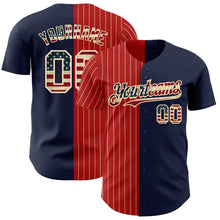 Laden Sie das Bild in den Galerie-Viewer, Custom Navy Vintage USA Flag Red-Cream Pinstripe Authentic Split Fashion Baseball Jersey
