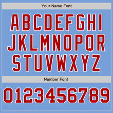 Load image into Gallery viewer, Custom Light Blue White-Red Pinstripe Authentic Split Fashion Baseball Jersey
