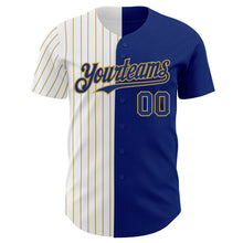 Загрузить изображение в средство просмотра галереи, Custom Royal White-Old Gold Pinstripe Authentic Split Fashion Baseball Jersey
