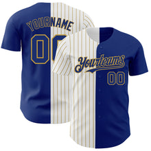 Загрузить изображение в средство просмотра галереи, Custom Royal White-Old Gold Pinstripe Authentic Split Fashion Baseball Jersey
