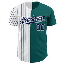 Load image into Gallery viewer, Custom Teal White-Navy Pinstripe Authentic Split Fashion Baseball Jersey
