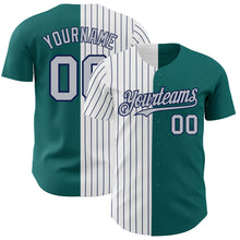 Load image into Gallery viewer, Custom Teal Gray-Navy Pinstripe Authentic Split Fashion Baseball Jersey
