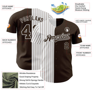 Custom Brown White-Brown Pinstripe Authentic Split Fashion Baseball Jersey