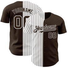 Laden Sie das Bild in den Galerie-Viewer, Custom Brown White-Brown Pinstripe Authentic Split Fashion Baseball Jersey
