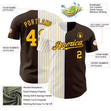 Laden Sie das Bild in den Galerie-Viewer, Custom Brown White-Gold Pinstripe Authentic Split Fashion Baseball Jersey
