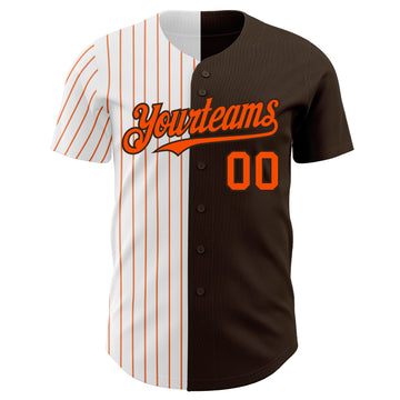 Custom Brown White-Orange Pinstripe Authentic Split Fashion Baseball Jersey