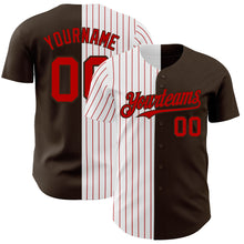 Laden Sie das Bild in den Galerie-Viewer, Custom Brown White-Red Pinstripe Authentic Split Fashion Baseball Jersey
