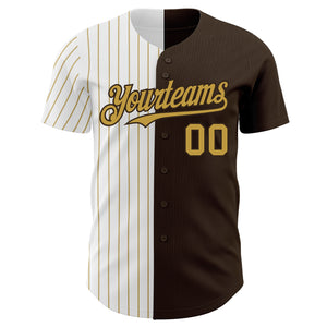 Custom Brown White-Old Gold Pinstripe Authentic Split Fashion Baseball Jersey