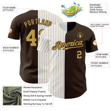 Laden Sie das Bild in den Galerie-Viewer, Custom Brown White-Old Gold Pinstripe Authentic Split Fashion Baseball Jersey
