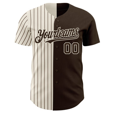 Custom Brown Cream-Brown Pinstripe Authentic Split Fashion Baseball Jersey