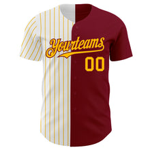 Laden Sie das Bild in den Galerie-Viewer, Custom Crimson White-Gold Pinstripe Authentic Split Fashion Baseball Jersey
