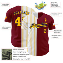 Laden Sie das Bild in den Galerie-Viewer, Custom Crimson Navy-Gold Pinstripe Authentic Split Fashion Baseball Jersey
