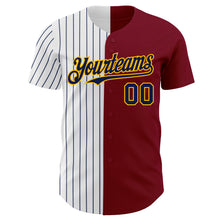 Laden Sie das Bild in den Galerie-Viewer, Custom Crimson Gold-Navy Pinstripe Authentic Split Fashion Baseball Jersey
