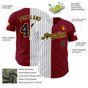 Custom Crimson Gold-Navy Pinstripe Authentic Split Fashion Baseball Jersey