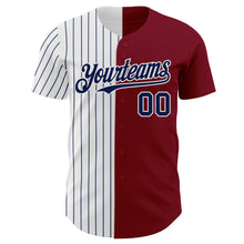 Load image into Gallery viewer, Custom Crimson White-Navy Pinstripe Authentic Split Fashion Baseball Jersey
