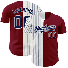 Laden Sie das Bild in den Galerie-Viewer, Custom Crimson White-Navy Pinstripe Authentic Split Fashion Baseball Jersey
