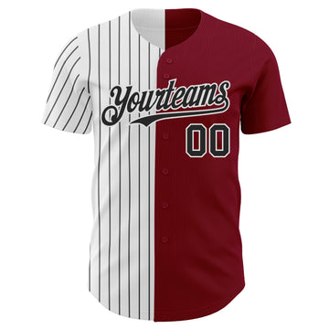 Custom Crimson White-Black Pinstripe Authentic Split Fashion Baseball Jersey