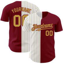Load image into Gallery viewer, Custom Crimson White-Old Gold Pinstripe Authentic Split Fashion Baseball Jersey
