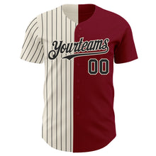 Load image into Gallery viewer, Custom Crimson Cream-Black Pinstripe Authentic Split Fashion Baseball Jersey
