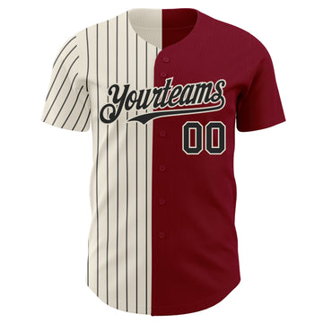 Custom Crimson Cream-Black Pinstripe Authentic Split Fashion Baseball Jersey