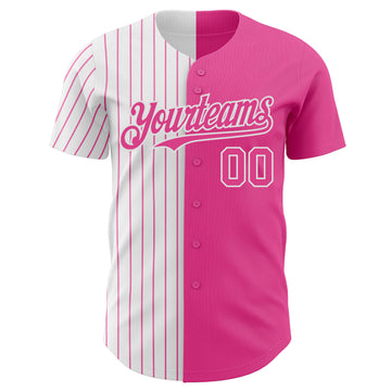 Custom Pink White-Pink Pinstripe Authentic Split Fashion Baseball Jersey