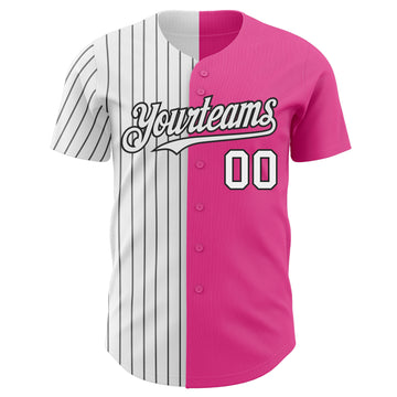 Custom Pink White-Black Pinstripe Authentic Split Fashion Baseball Jersey