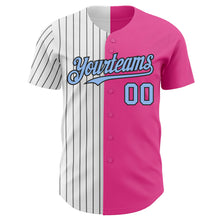 Load image into Gallery viewer, Custom Pink Light Blue-Black Pinstripe Authentic Split Fashion Baseball Jersey
