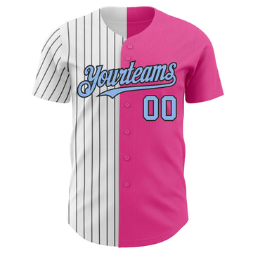 Custom Pink Light Blue-Black Pinstripe Authentic Split Fashion Baseball Jersey