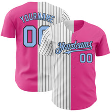 Laden Sie das Bild in den Galerie-Viewer, Custom Pink Light Blue-Black Pinstripe Authentic Split Fashion Baseball Jersey
