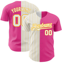 Laden Sie das Bild in den Galerie-Viewer, Custom Pink White-Gold Pinstripe Authentic Split Fashion Baseball Jersey
