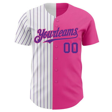 Custom Pink White-Purple Pinstripe Authentic Split Fashion Baseball Jersey