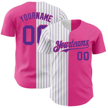 Laden Sie das Bild in den Galerie-Viewer, Custom Pink White-Purple Pinstripe Authentic Split Fashion Baseball Jersey
