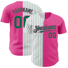 Load image into Gallery viewer, Custom Pink White-Kelly Green Pinstripe Authentic Split Fashion Baseball Jersey
